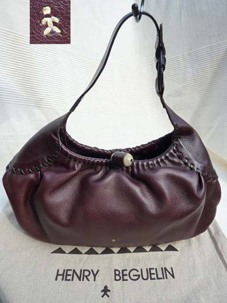 美品 HENRY BEGUELIN エンリーべグリン レザーハンドバッグ/茶 え