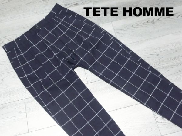 新品TETE HOMMEテットオム ウィンドーベントパンツM紺PT0342