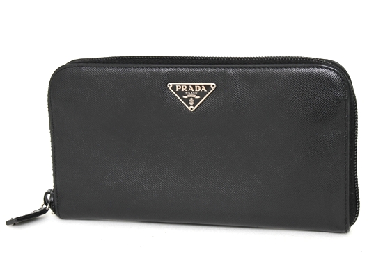1円～ PRADA プラダ サフィアーノ レザー ファスナー 長財布 黒 1円 