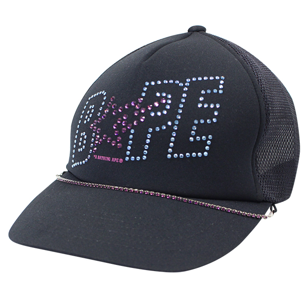 A BATHING APE B☆PEラインストーンロゴメッシュキャップ 黒 A 【公式