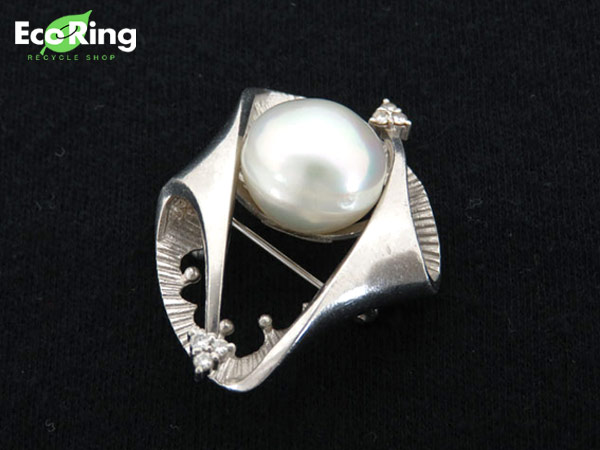 1円Pt900×ダイヤモンド バロックパール デザイン ブローチGK810