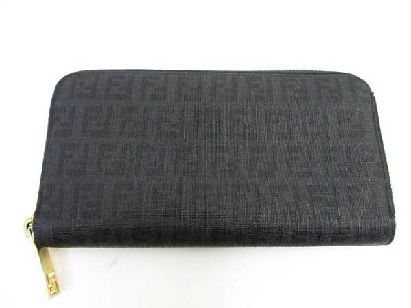 フェンディ FENDI 長財布 ラウンドジップ ファスナー ズッカ 黒