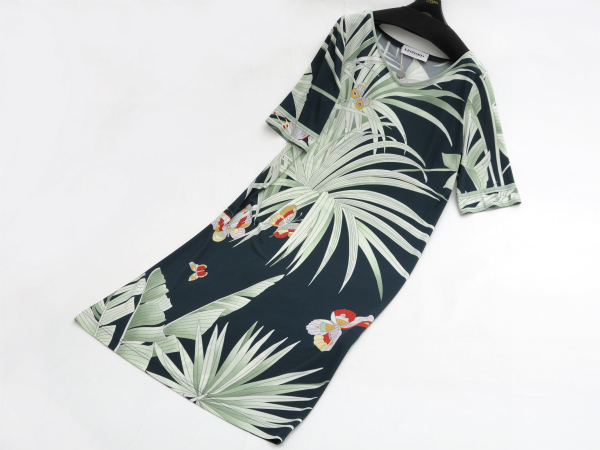 新品 レオナール パリ ワンピース40ドレス9号11号 グリーン 葉柄