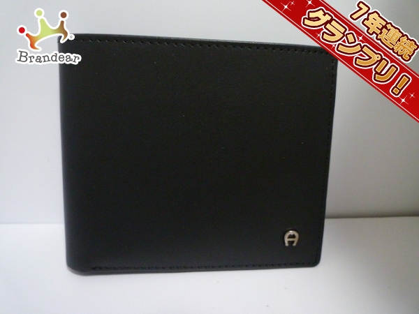 アイグナー 2つ折り財布 美品 黒 レザー AIGNER