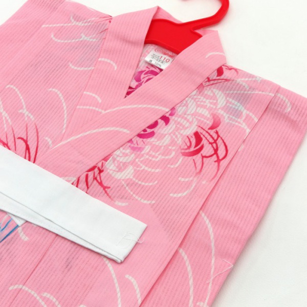 女児浴衣単品(110)大三ツ身 本染め注染 乱菊柄 ピンク系