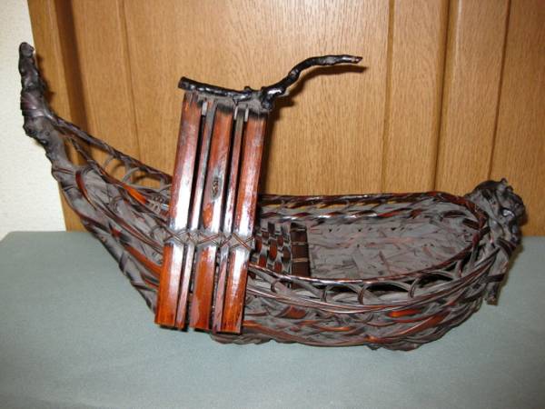 茶道具　竹製舟　花器　旧家蔵出　煤竹　詫寂　