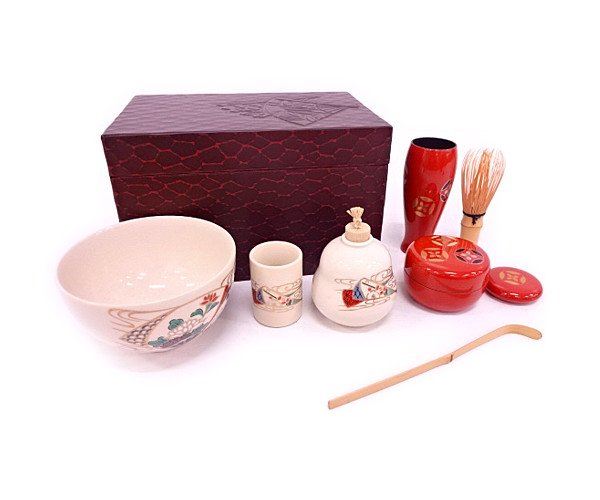 鎌倉彫 茶箱セット 中の道具揃い 鎌倉彫 58872# 【1円～】鎌倉彫茶箱セット 茶箱セット 中の道具揃い