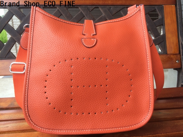 高級本革 人気のHロゴ型抜きデザイン ショルダーバッグ オレンジ