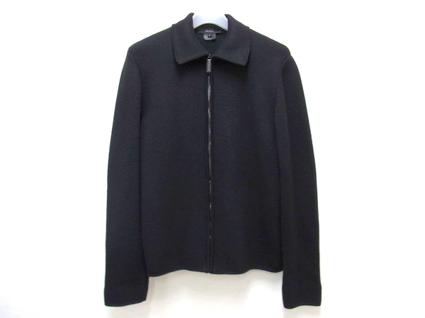 1円 グッチ美メンズ黒ジップニットジャケット絹ブルゾン カーデL