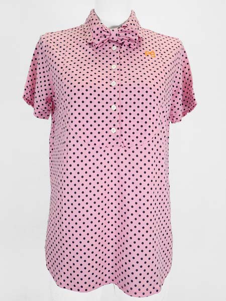 ★パーリーゲイツ 水玉柄リボン付カットソー 0 ピンク 未使用★