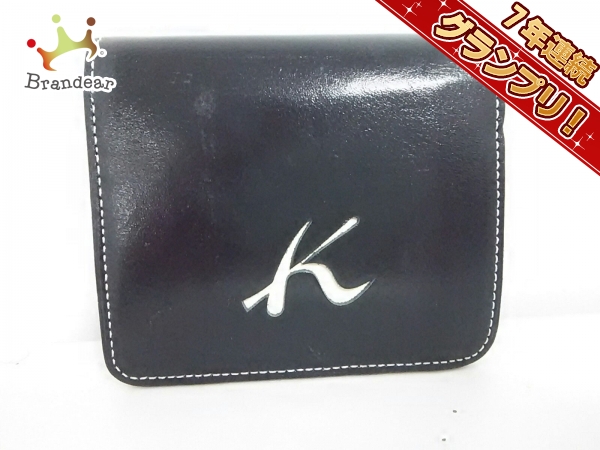 キタムラ 2つ折り財布 黒×アイボリー レザー KITAMURA