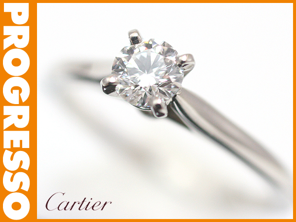 美品カルティエ Pt950 ダイヤモンド0.24ct リング 7号【297038 