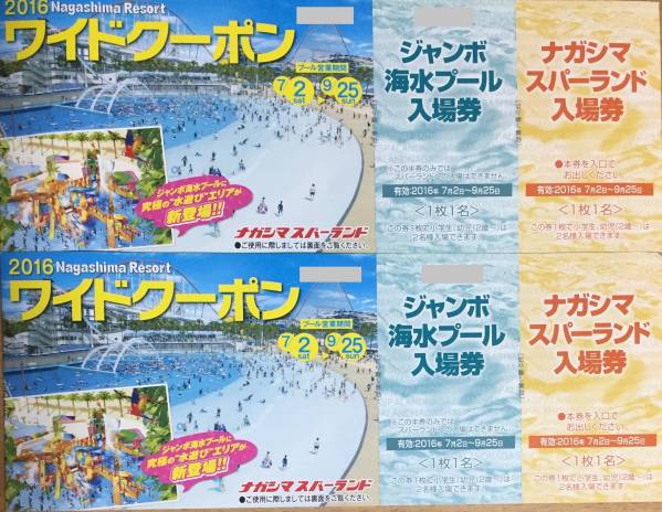 施設利用券 ナガシマスパーランド 海水プールワイドクーポン3冊セット
