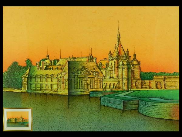 05010ジャン・カルズー シャントリー城 リトグラフ 額装(専用箱)