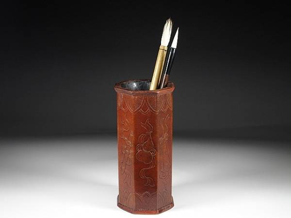 中国美術　珍品　匏製　筆筒/文房具・硯・墨・水滴・白玉