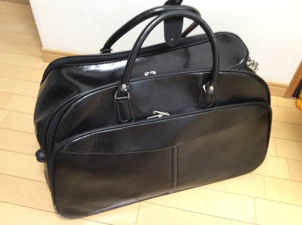 中古 PUレザー キャリー付 大型ボストンバッグ ブラック