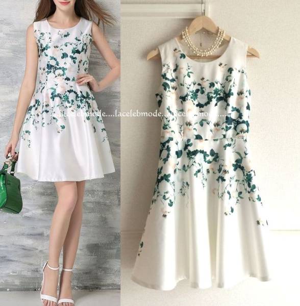 新品★今季16SS 清楚 ホワイトローズ プリントワンピースM