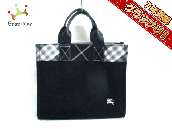 バーバリーブルーレーベル トートバッグ 黒×グレー×マルチ