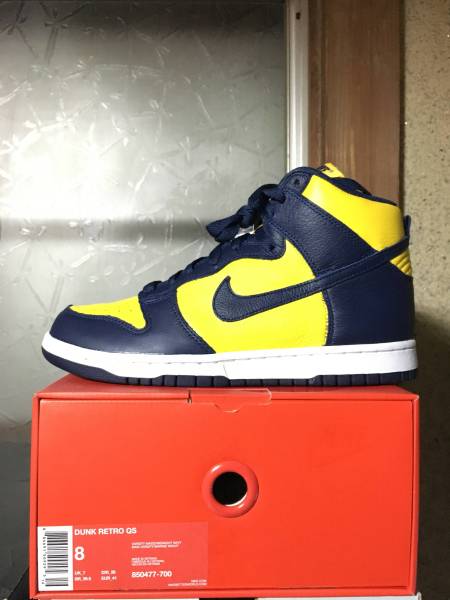 新品 NIKE DUNK RETRO QS US8 26cm ミシガン 黄×紺 復刻