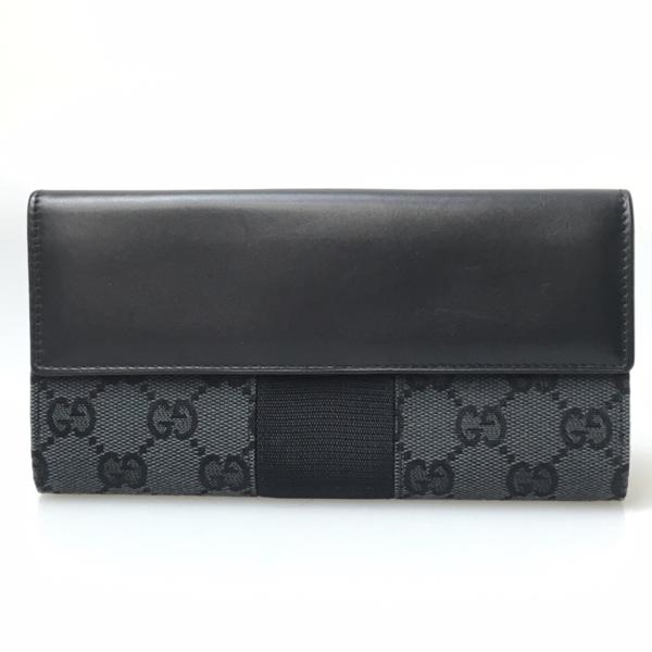 GUCCI財布 1円 美品 GUCCI グッチ GG柄 長財布 グレー シェリー
