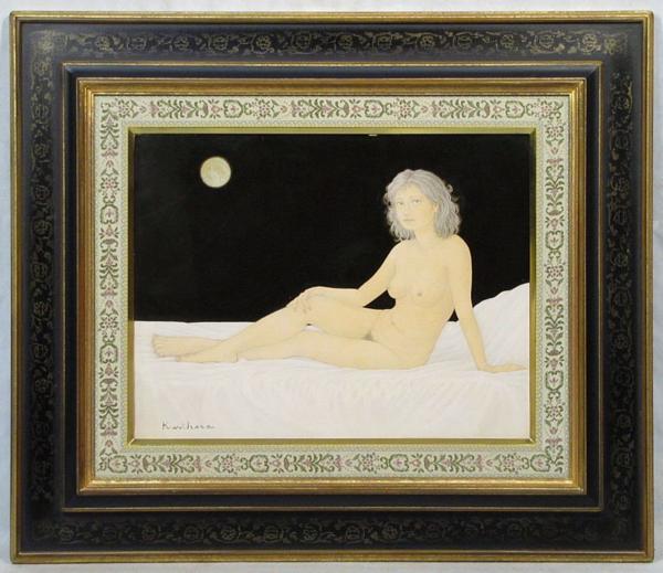 栗原喜依子　「月明り」　額装６号　質感豊かな栗原ヌードの名品