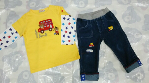 新品 ミキハウス 長袖Tシャツ 中古 新幹線 パンツ 90★ダブルB