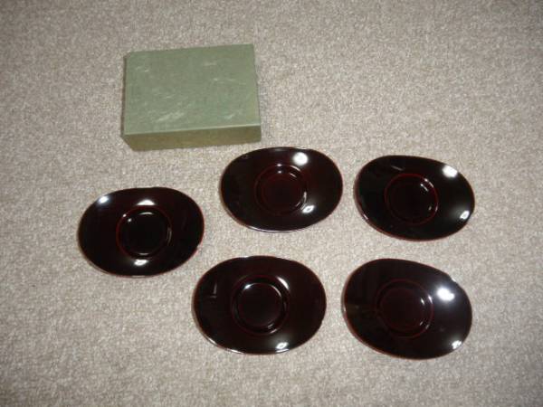 おじいさんからの贈り物/輪島塗茶托　木質漆塗小判茶托　溜