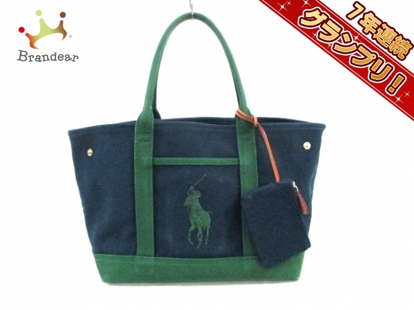 ラルフローレン トートバッグ ビッグポニー ネイビー×グリーン
