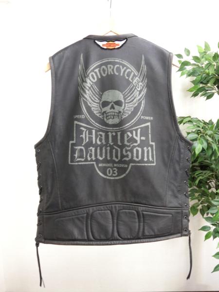 HARLEY DAVIDSON 牛革 スカルウイング ワッペン レザー ベスト L