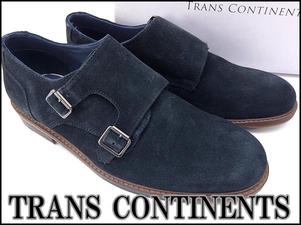 新品トランスコンチネンツ ダブルモンクレザーシューズ41紺7551