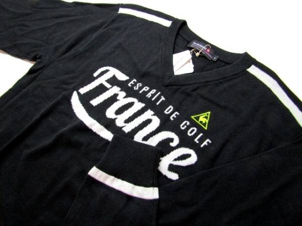 ◆高品質ルコック12960VネックFranceデザインセーターM黒新品◆