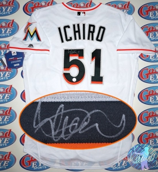 GE★イチロー2016年直筆サイン入新型マーリンズ公式ジャージ