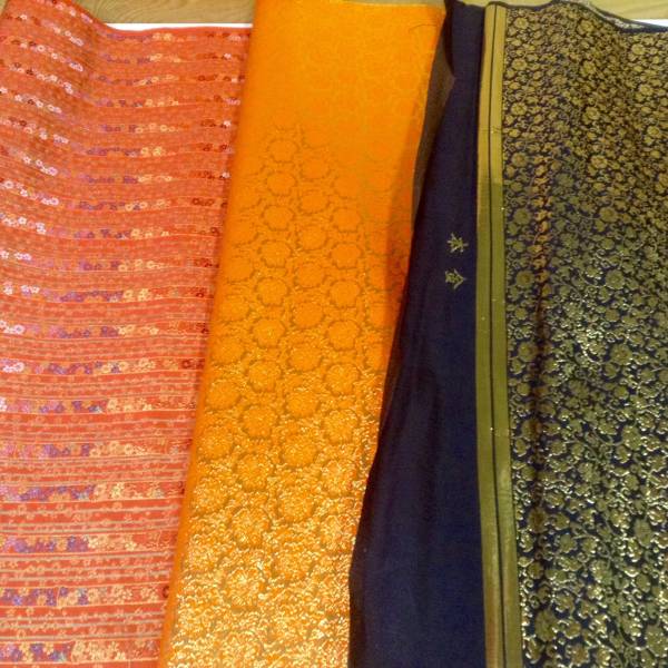 ◆◇新品同様 金蘭西陣織 幅70cm 長さ様々 3柄 朱橙紺 329◇◆