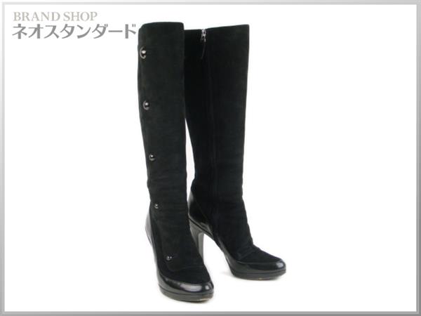 1円～ フェンディ スエード ロングブーツ ブラック 38