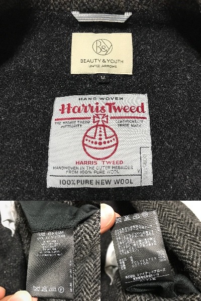 HarrisTweed×B&Y UA エルボーパッチ付ツイードジャケット M