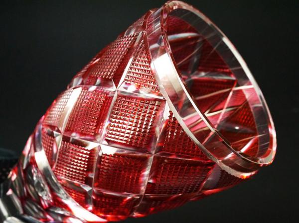 □尚古集成館 [薩摩ガラス工房]作 復元薩摩切子 切子脚付杯 共箱
