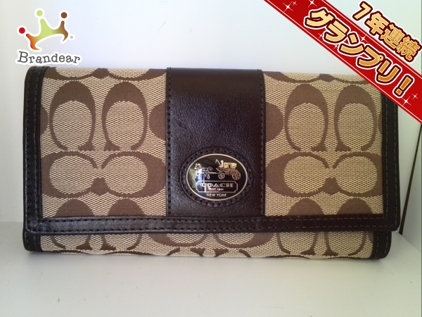 コーチ 長財布 新品同様 44001 カーキ×ダークブラウン COACH