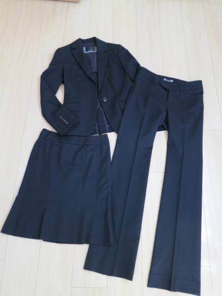 ルスーク美脚パンツスーツスカート3点セット7号ネイビー36