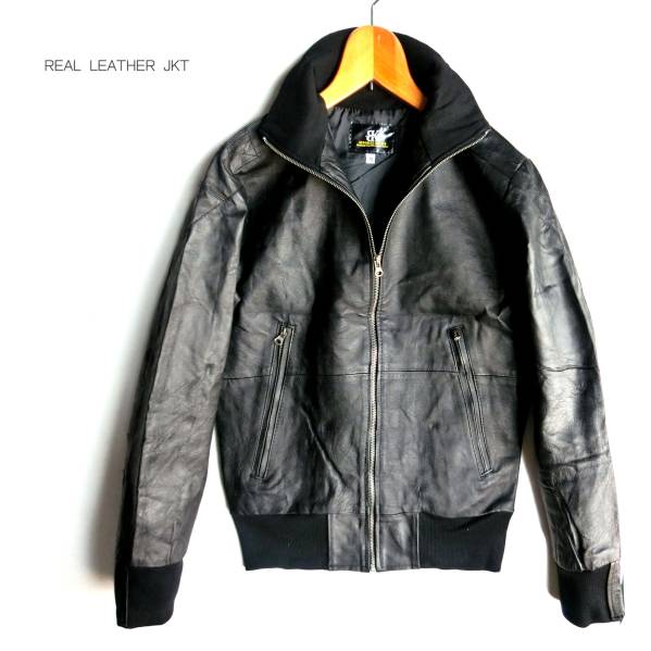 J/本革 立ち襟 レザーライダースジャケット 革ジャン本皮 M位