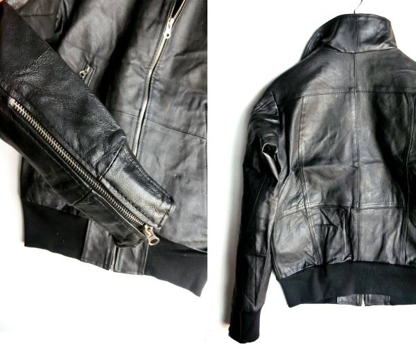 J/本革 立ち襟 レザーライダースジャケット 革ジャン本皮 M位
