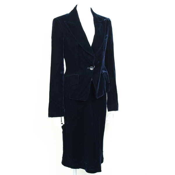 ◆美品◆シトラスノーツ◆ベロア スカートスーツ 38 紺・cf03
