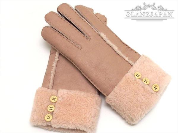 KJ02*冬物*毛皮*pink*ムートン素材のボタン付き手袋*ラムレザー