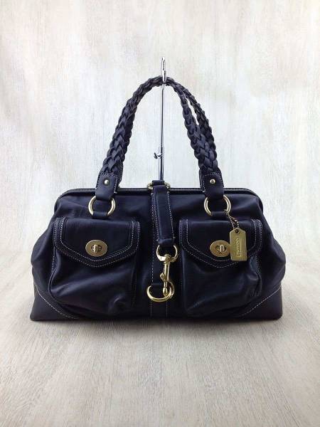 COACH◆ハンドバッグ/BLK/レザー/無地