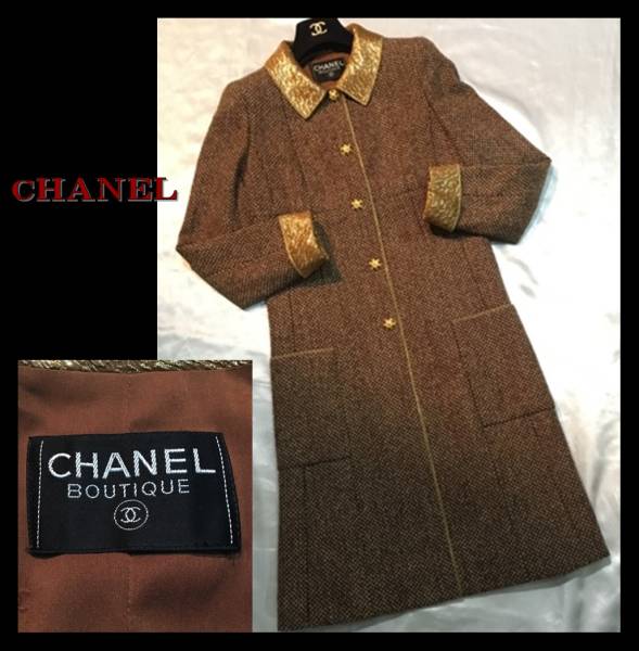 本物 シャネル ジュエリーボタン ツイード×ゴールド コート