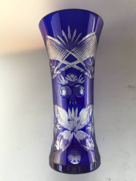 江戸切子◎大きめ花瓶◎青色◎日本製◎高さ22.5cm◎直径10.5cm_1