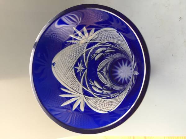 江戸切子◎大きめ花瓶◎青色◎日本製◎高さ22.5cm◎直径10.5cm_3