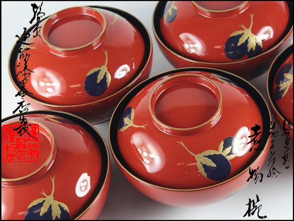 新古品 □輪島浪桐蒔絵 煮物椀 5客