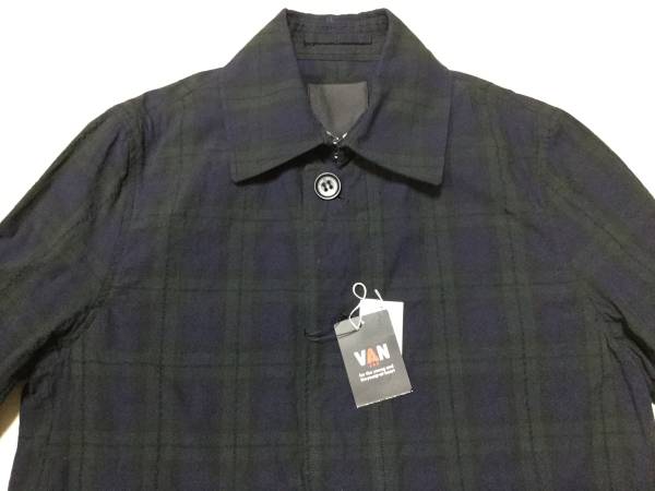 VAN JAC ブラックウォッチ ショート ステンカラーコート LL