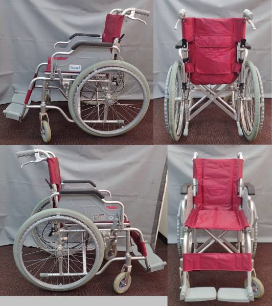【古い座布団】折畳式介助用車椅子 幸和製作所 S-15 ☆幸和製作所 アルミ製車いす S-15 背折れ・肘上げタイプ☆