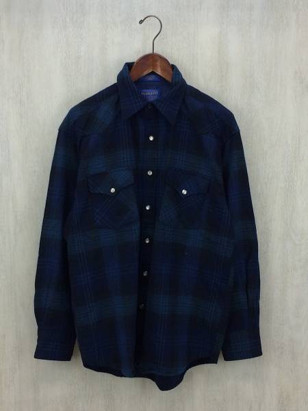 PENDLETON◆長袖シャツ/M/ウール/BLU/チェック